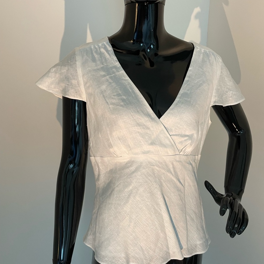 Ann Taylor White Puff Sleeve Wrap Blouse